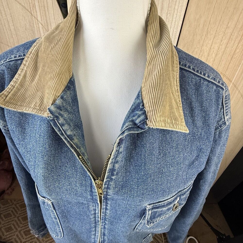 Old Navy Dungarees Womens Large Sherpa Lined Denim‎ Jacket Corduroy Collar - Picture 3 of 10